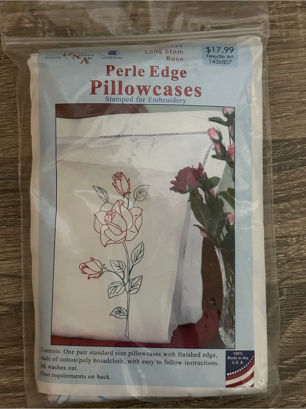 Jack Dempsey Perle Edge Pillowcases Stamped Embroidery Long Stem Rose 1600-134